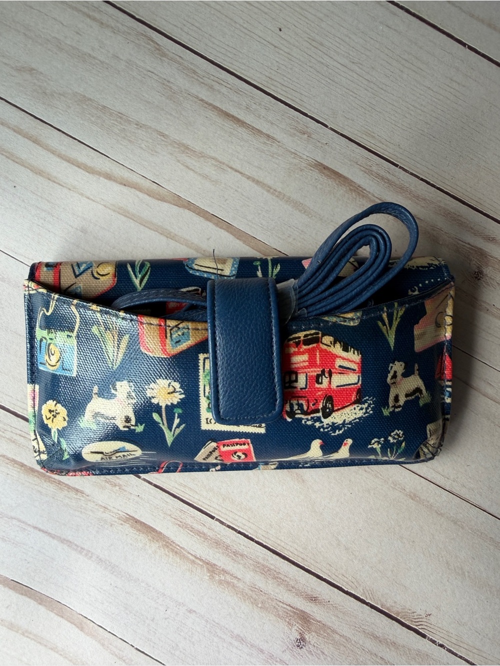 Navy Camper & Floral Print Crossbody Wallet